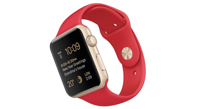 

Смарт Часи Apple Watch Sport 42 мм Золотий алюмінієвий чохол з червоною спортивною стрічкою 

